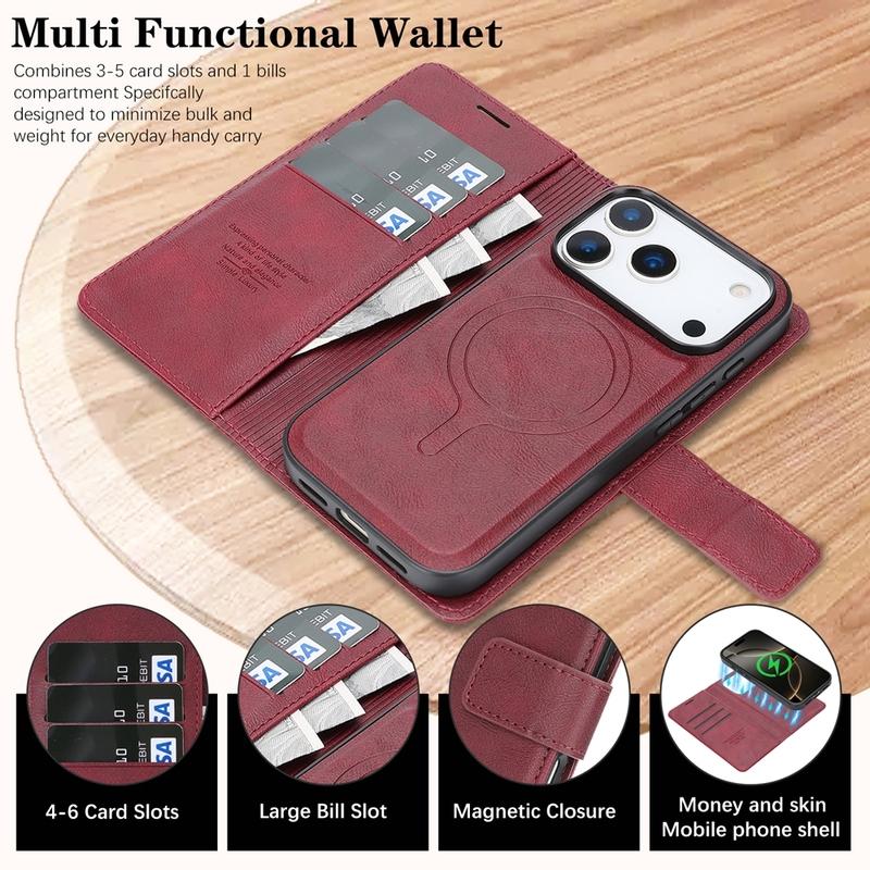 Leather Case for IPhone 17 Air 16 Promax 15 Plus 14 Pro Max 13 Pm 12 Magnetic Card Slots Wallet 2 in 1 Phone Cover