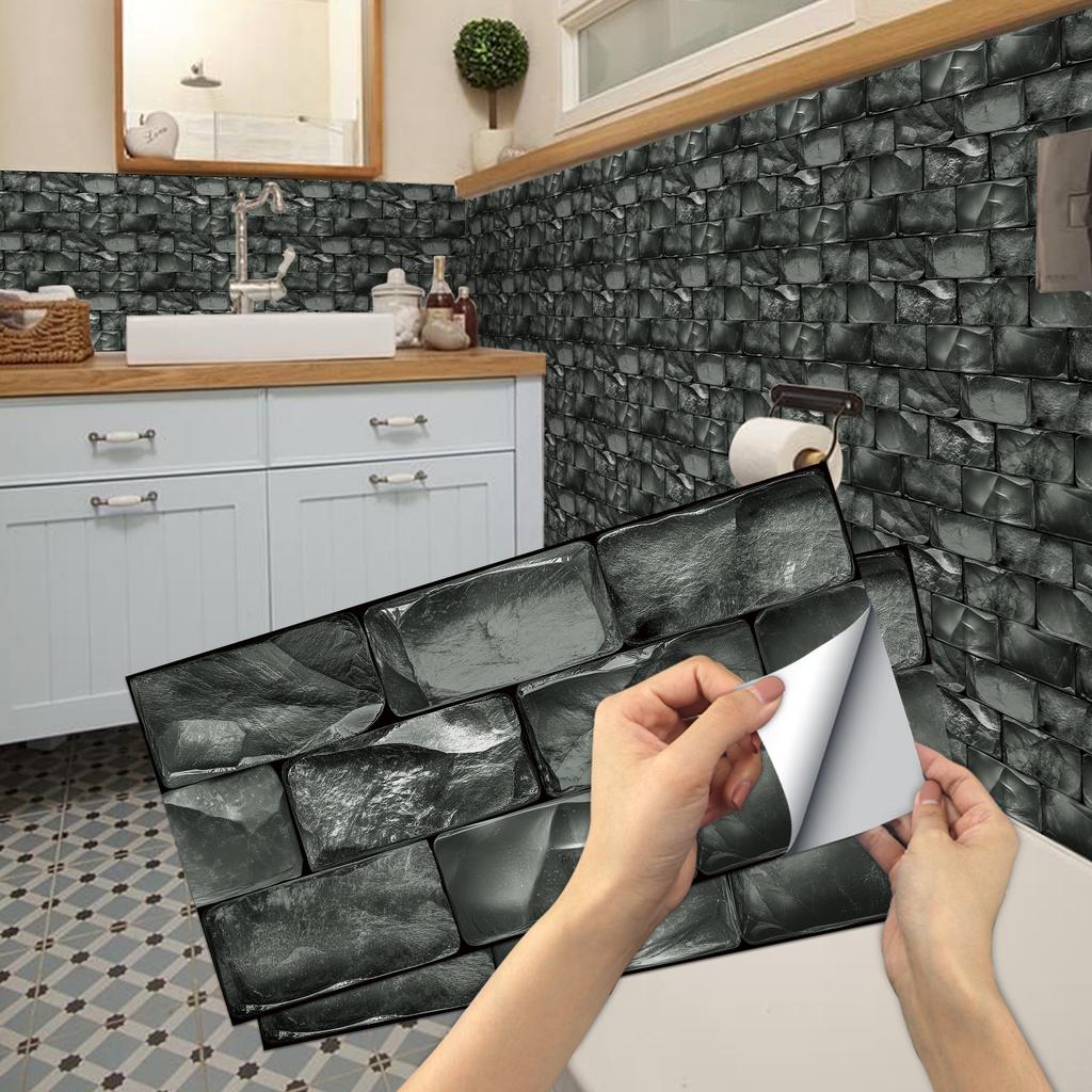 KUUJOJO 3D Vintage Faux Wall Tile Self-Adhesive Decal for Kitchen, Living Room and Bathroom Wall Decor, 11.8 in. X 5.91 in.