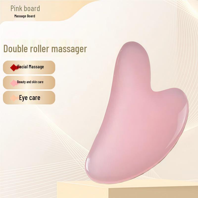 Rose Quartz Heart-Shaped Double-Headed Facial & Body Roller and Gua Sha Massage Set