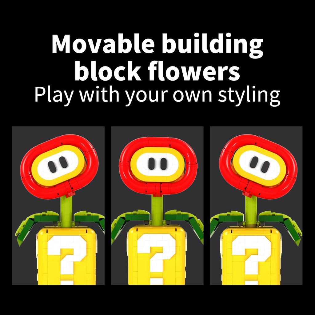 Cartoon Game Question Box Flower Building Blocks Set Retro Game Character MOC Bricks Model Toy Desktop Ornament Collectible Gift
