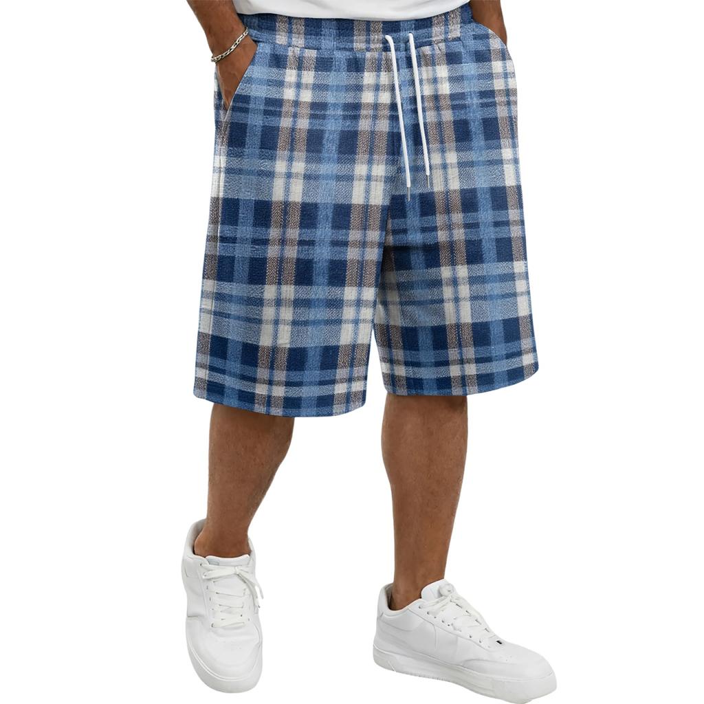 Men's Casual Plaid Drawstring Shorts Comfortable Fit Lightweight Breathable Fabric Relaxed Style Suitable for Everyday Wear