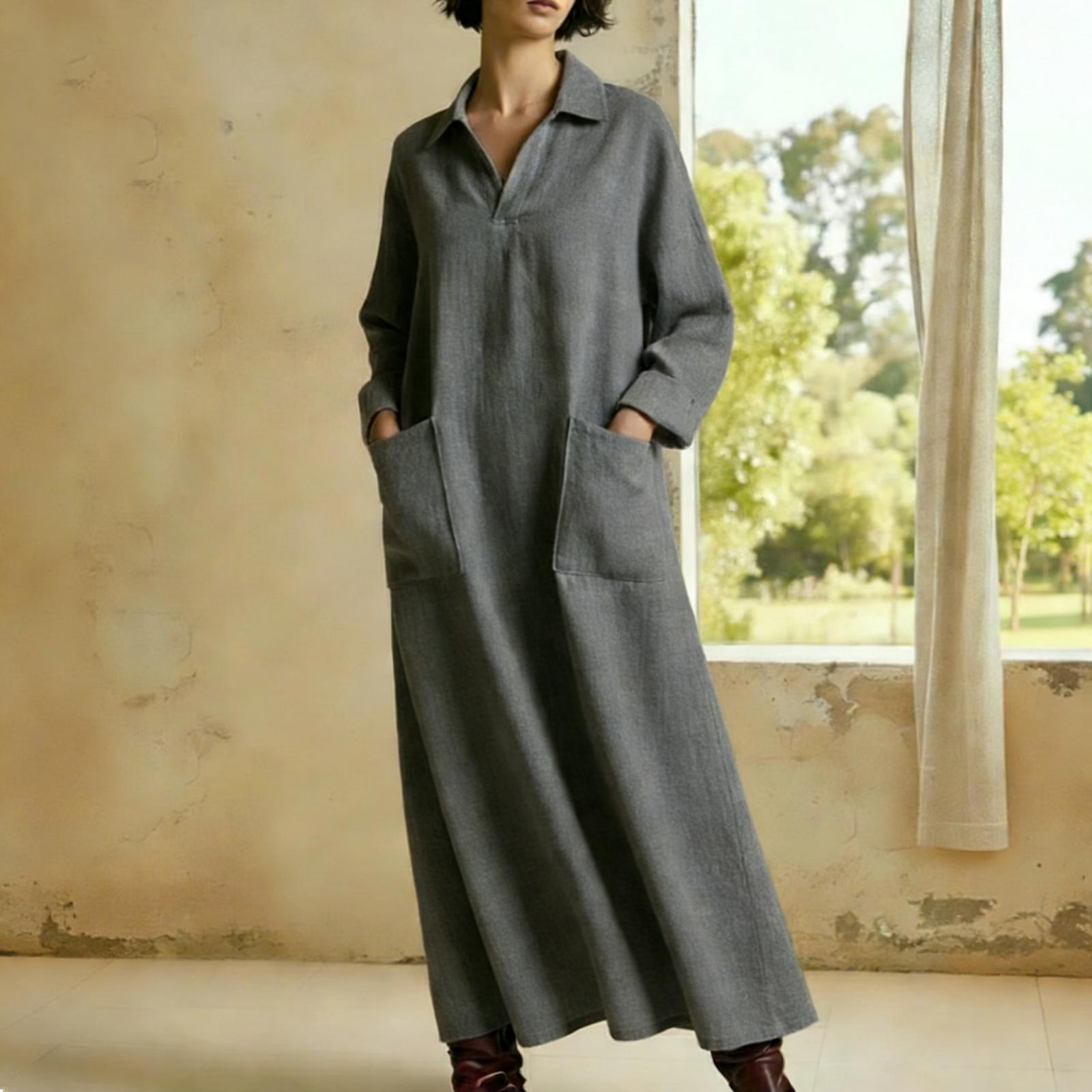 

Women s -color Mid-length Loose-fitting Dress With Large Pockets And Casual S