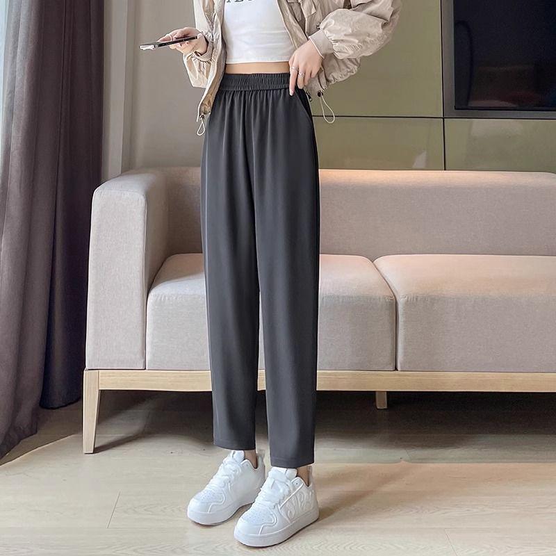 Women's Ice Silk 3/4 Length High-Waisted Harem Carrot Pants - Versatile & Thin