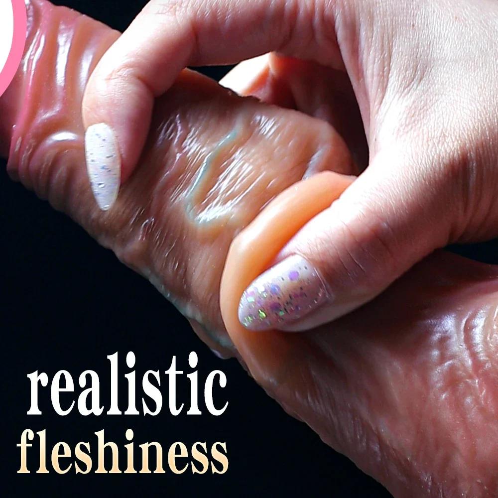 Sliding Foreskin Dildo Suction Cup Strap On Dildos for Women and Man Realistic Silicone Penis Female Masturbator Dick Sex Toys