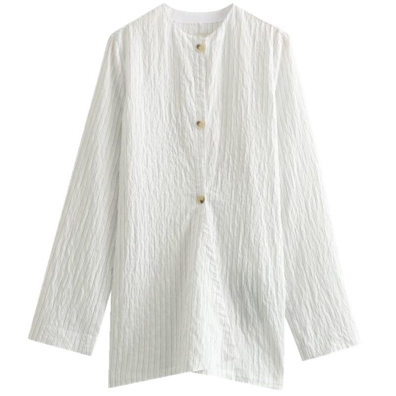 

Fashion Style Fall and Winter New Arrival Women s Loose Temperament Casual Versatile round Neck Pleated Shirt 2011395 104 Picture color L