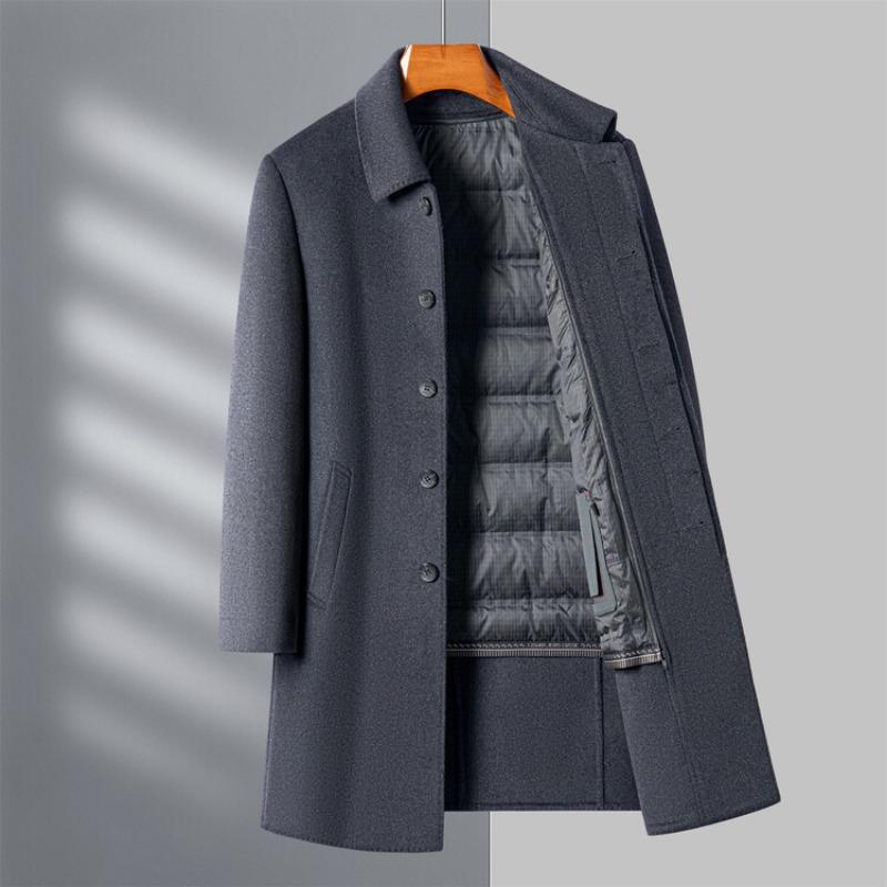 High-end wool double-sided woolen windbreaker for middle-aged people in winter with removable inner lining and lapel warm woolen coat down jacket