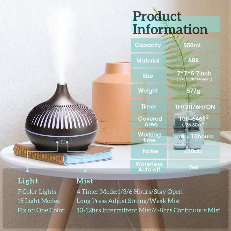 Wireless 500ML Aromatherapy Essential Oil Diffuser Woodstove Ultrasonic Air Humidifier Cool with 7 Color LED Lights