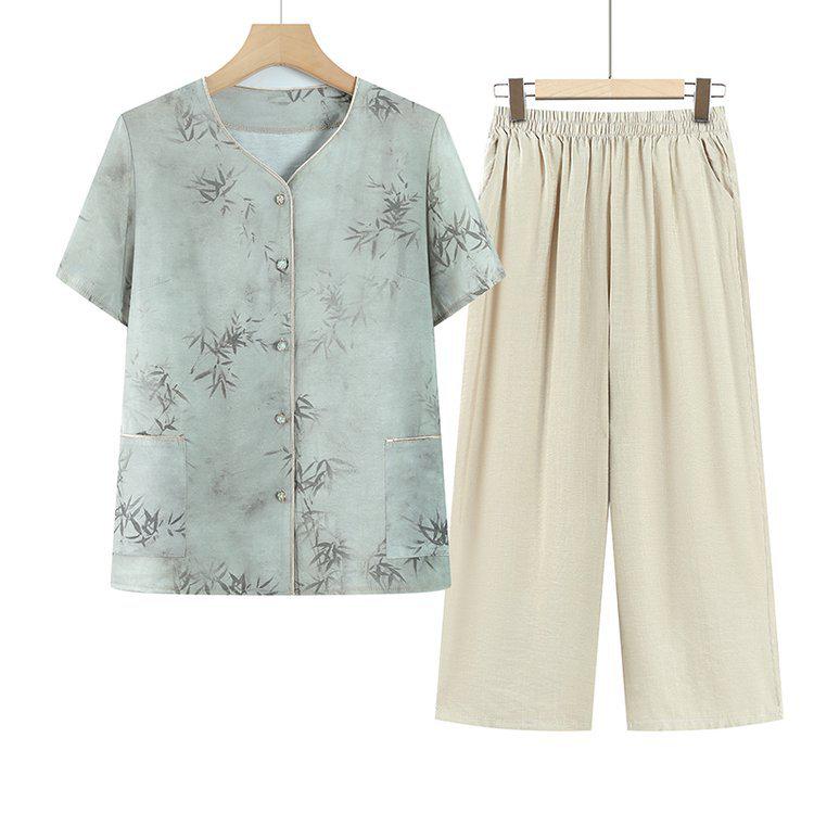 

2026 Stylish Summer Suit for Middle-aged & Elderly Women 5XL (105-120 Jin)