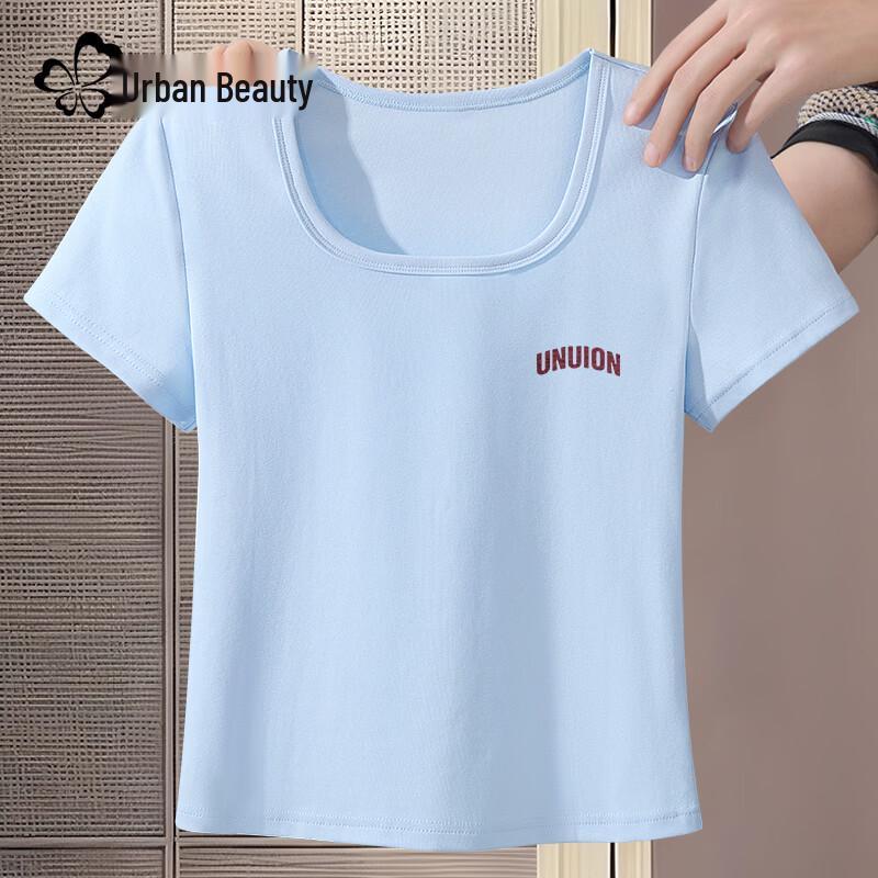 Women s Square Neck Short Sleeve T-Shirt with American Retro Logo M