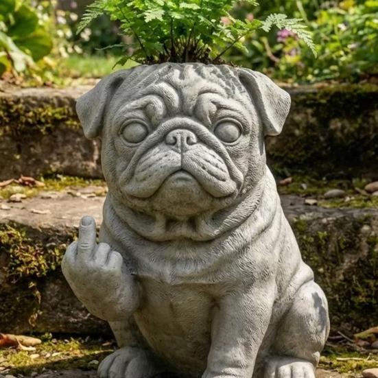 Bulldog Flowerpot Creative Decorative Planter with Unique Attitude Design Eye-Catching Garden Decor Indoor Outdoor Plant Pot Novelty Flower Planters