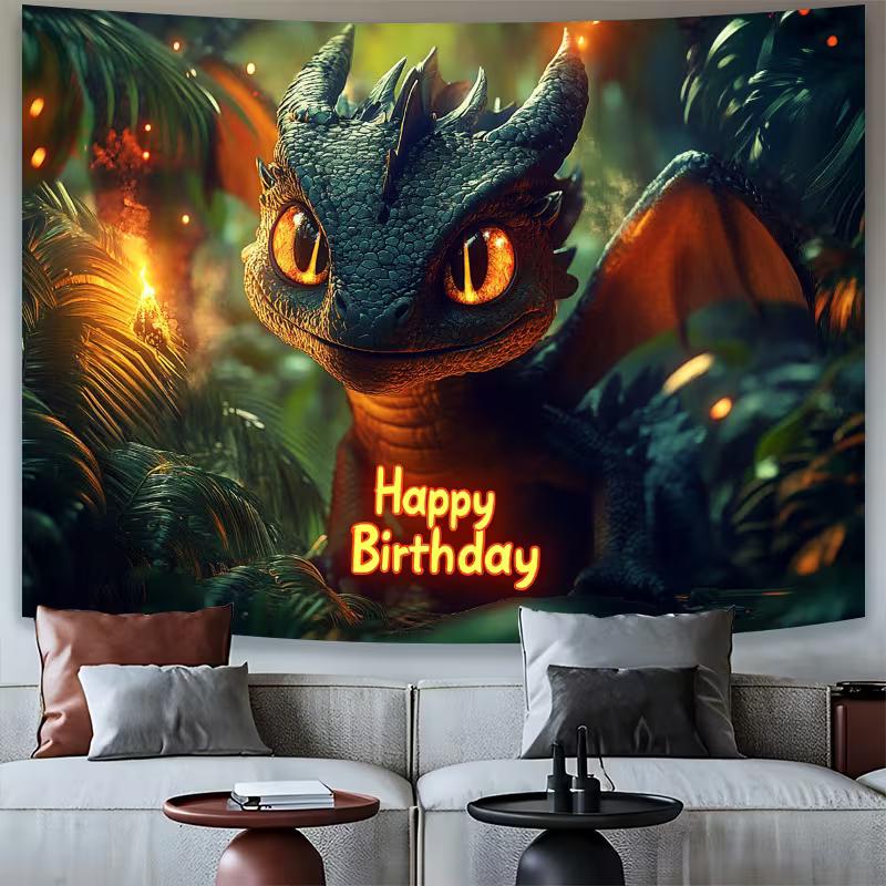 

2D Cute Dragon Happy Birthday Backdrop Party Photography Background 47.2x31.5inch/120*80cm