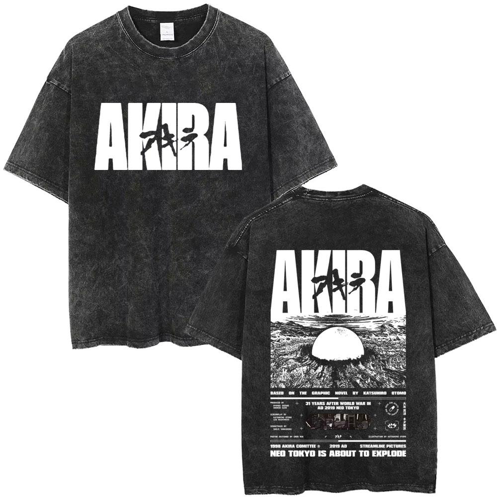 

Washed Vintage Japanese Science Fiction Cartoon Movie Anime Akira Shotaro Kaneda Graphic Tshirt Men Manga Oversized T Shirts S