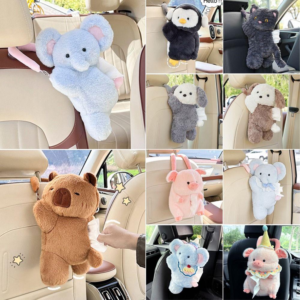 Soft Creative Plush Tissue Holder Stuffed Animals Washable Hanging Paper Case Bag Universal Car Tissue Hanger for Vehicle