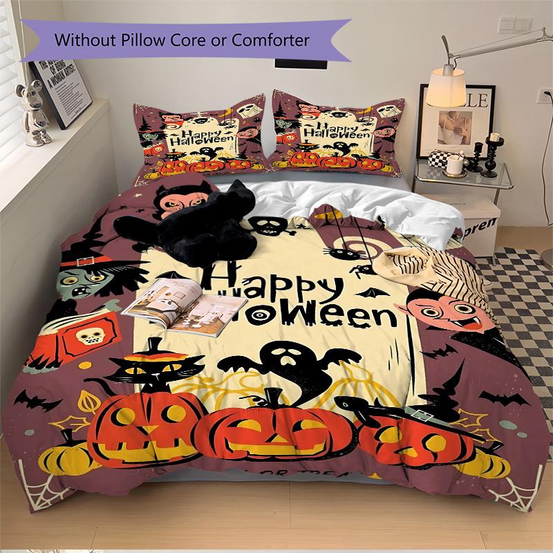 3pcs bedding set Halloween Party Includes 1 Comforter + 2 Pillowcases, Without Pillow Inserts, Soft Comfortable, Lightweight Breathable, Pri
