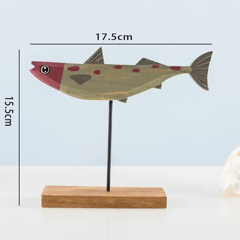 Mediterranean Style Handmade Creative Wooden Small Fish Tabletop Decoration Sample Home Soft Decoration Window Display Table