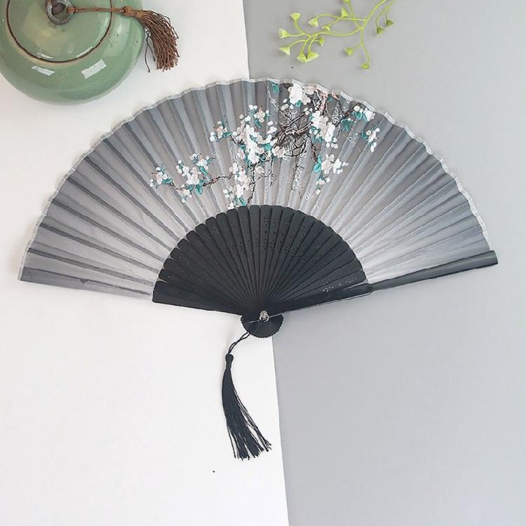 Foldable Bamboos Fan With Flowing Tassels Imitation Silk Handheld Fan For Cooling And Decorative Purposes Holiday Gift