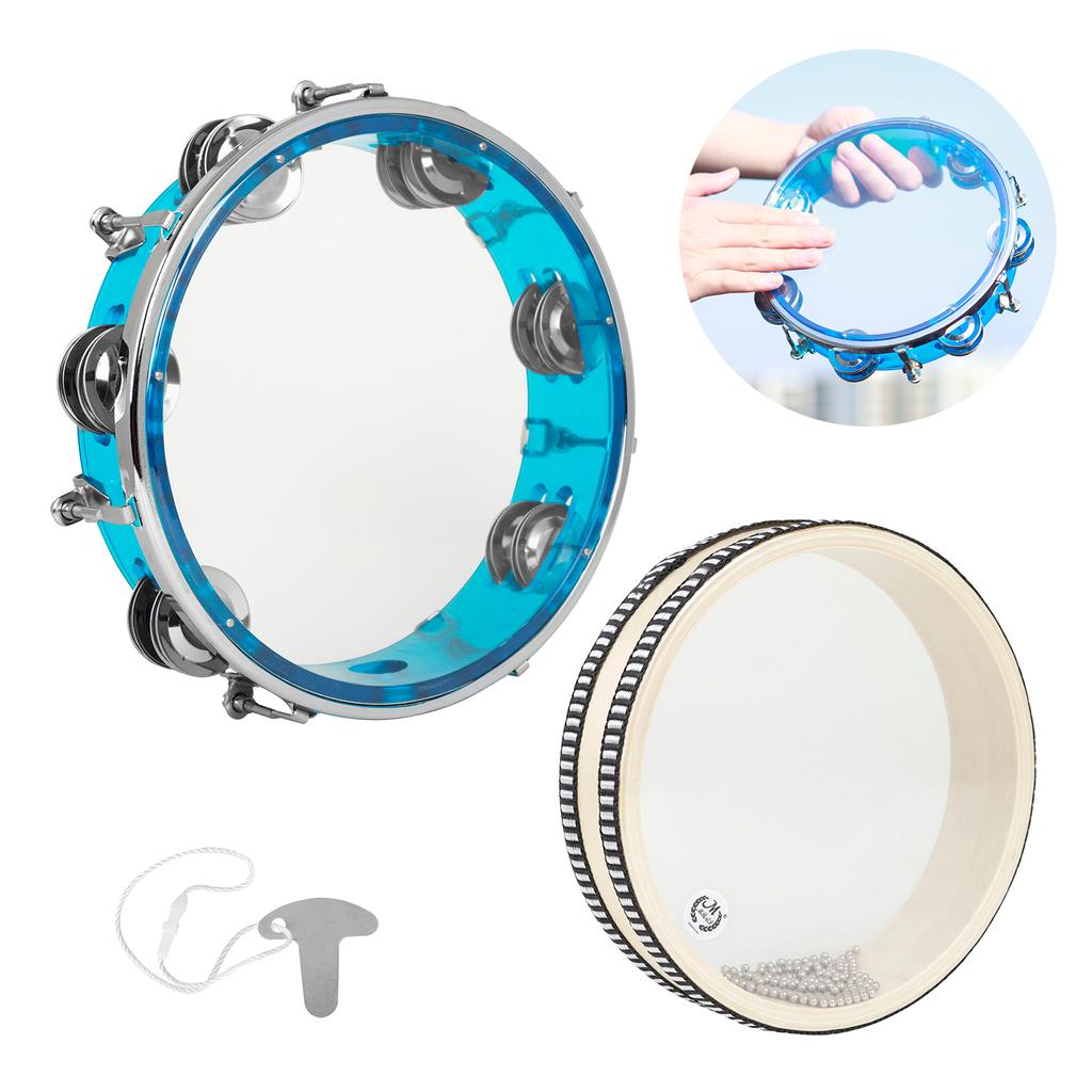 8 Inch Transparent Double Row Jingles Tambourine Handbell Hand Drumwith  Sea Drums Waves Sound Ocean Drum