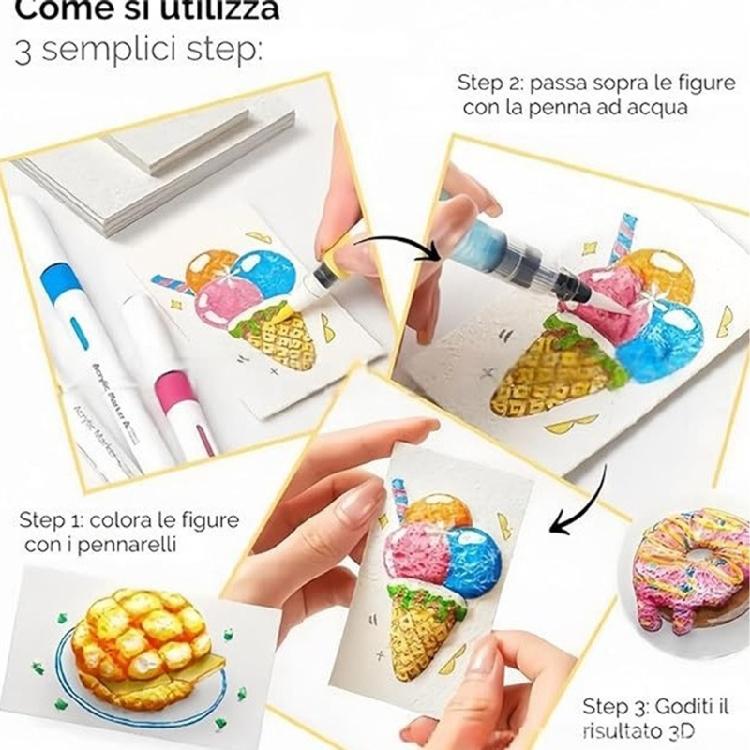 Magics 3D Foam Texture Painting Kits Magics Puff Paint with Bubble Drawing Pen Art Supplies for Kids