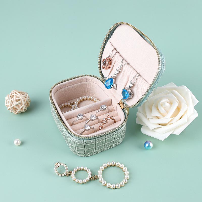 PU Leather Portable Jewelry Box with Zipper - Bracelet, Earrings, Ring Storage
