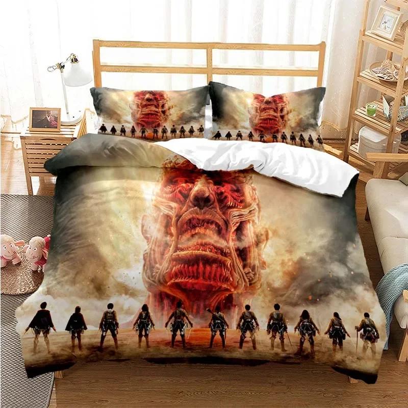 Attack On Titan Fashion Digital Comfortable Duvet Quilt Cover Pillowcase Bedding Set Children Bedroom Decoration Home Textile