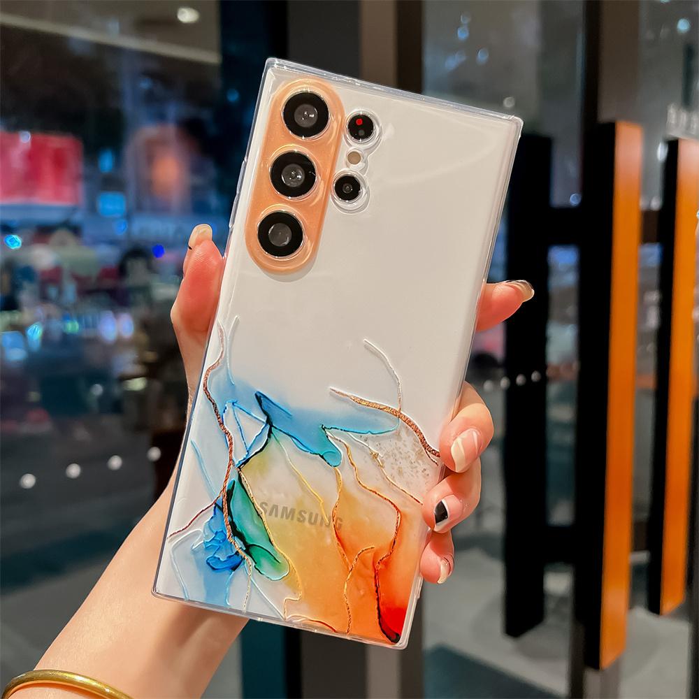 Aquarellmaleri Marmordeksel for Samsung S24U S23 Ultra S22 S21 Plus A55 5G A54 A34 A23 A52 A72 A33 A12 Gjennomsiktig Mykt Silikondeksel