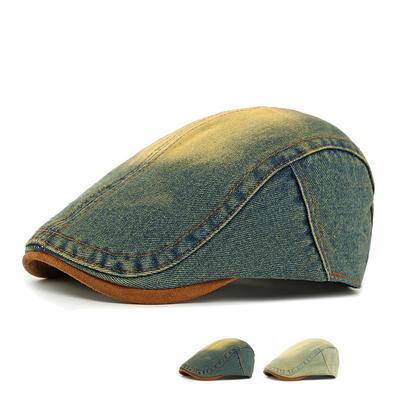 Retro Cap Men's Beret British Forward Cap Denim Peaked Cap