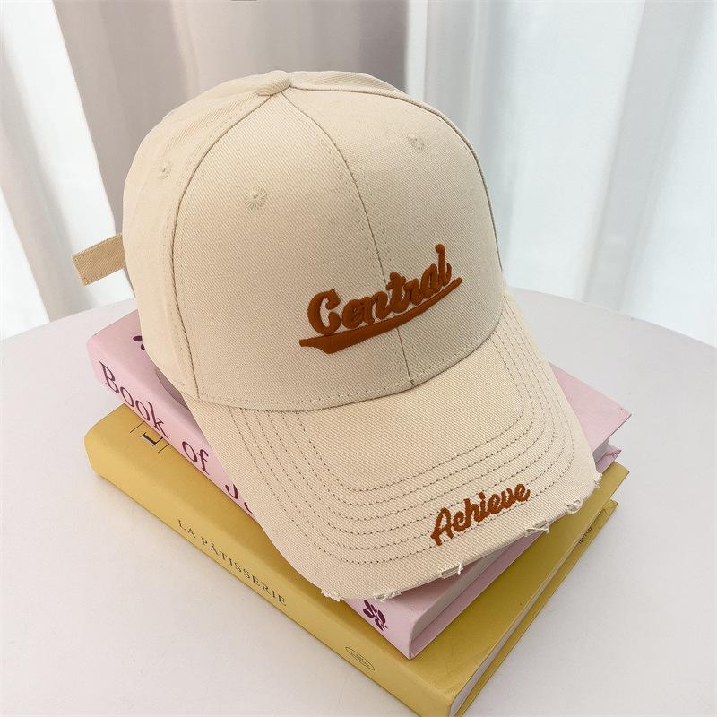 Letter Embroidered Hard Top Big Head Circumference Baseball Hat for Women Trendy Versatile Wide Brim Showing Face Small Sun Protection Baseball Cap