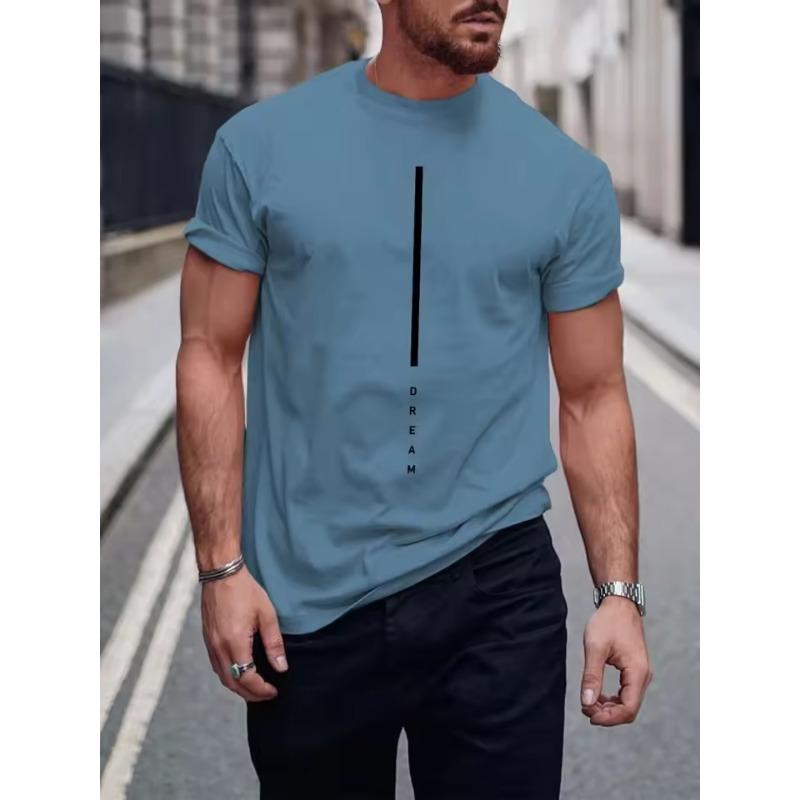 Letní pánské ležérní sportovní volné nadměrné jednoduché tričko s 3D potiskem vzoru písmen, s kulatým výstřihem a krátkým rukávem