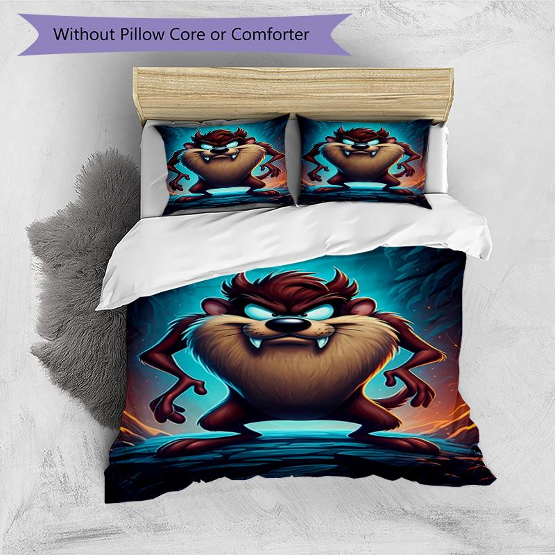 3pcs Taz Mania pattern bedding set duvet cover set includes duvet cover &pillowcases, perfect all season bedroom decoration & gift
