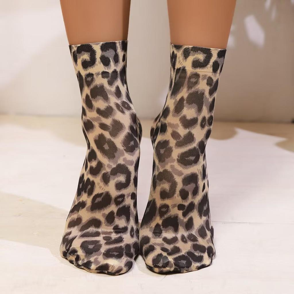 Leopard Large Flower Print Short Socks Summer Single Shoes Short Stockings High Elastic Comfortable Breathable Ultra-thin