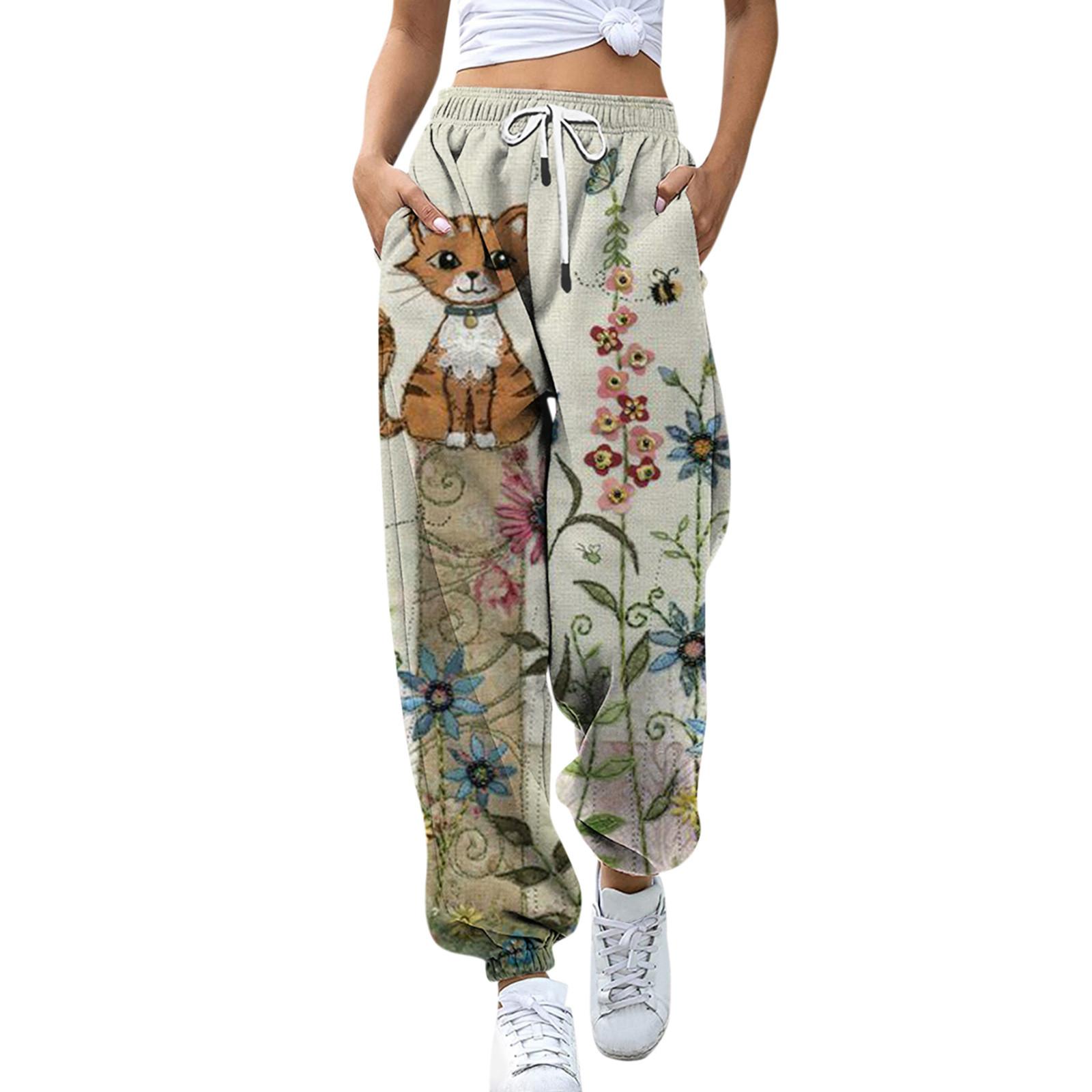 

Женские повседневные брюки с принтом, брюки с эластичной резинкой на талии и шнурком S
