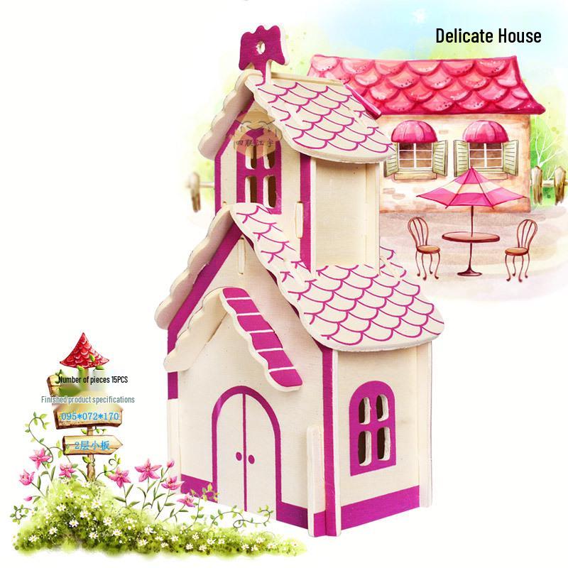 3D Wooden House Puzzle: DIY Educational Toy for Children