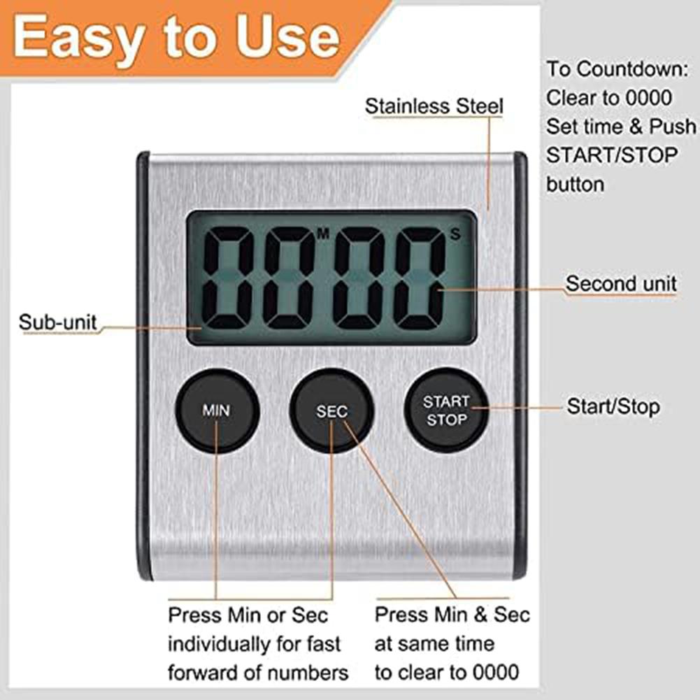 

LCD Display Timer Electronic Timer Large LCD Display Loud Alarm Retractable Bracket Rubber Magnet Back Kitchen CHINA