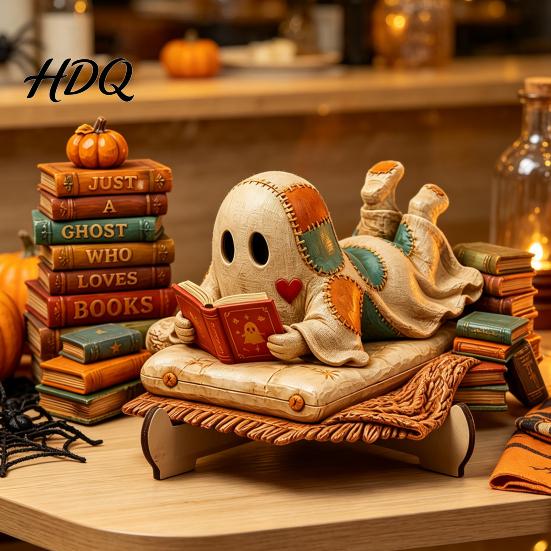 Reusable Halloween Party Supplies Cute Ghost Ornament, Cartoon Festive Wooden Statue, Natural Wood Hanging Ornaments Creative Ornament for Home