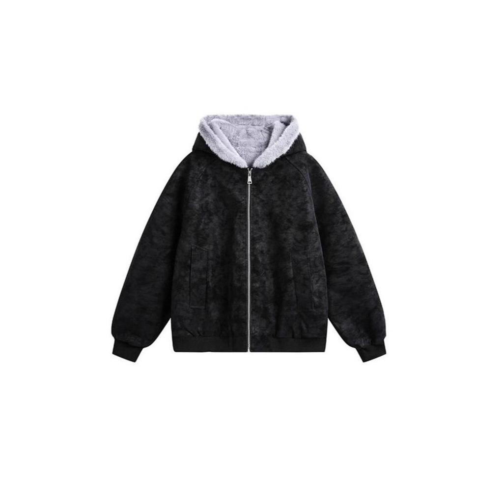 Unisex-Jacke aus robustem PU-Leder mit Litschi-Muster, Pelzkragen, dick gefüttert für den Winter, plus Samt, Kapuzen-Baumwolljacke für Paare.