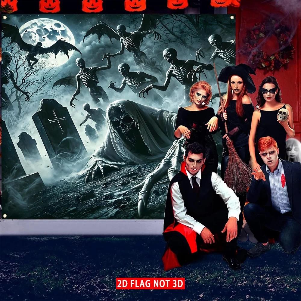 [2D FLAG NOT 3D] 1 Piece, a Terrifying Halloween Garage Door Cover Flag.zyc