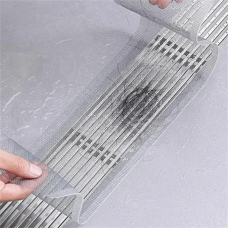 Cuttable Shower Drain Hair Catcher Self-Adhesive Floor Drain Stickers Disposable Mesh Bathroom Kitchen Sink Hair Filter