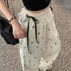 Damen Retro Spitze Patchwork Weite Hosen mit Schleife - Sommer High-Waist Lockerer Schnitt