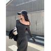 Trendy Striped One-Shoulder Long Sleeve Cropped Top