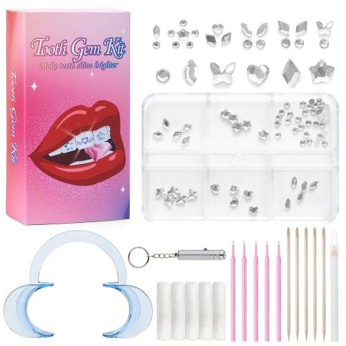 

Jeweled Teeth Kit, Portable Crystal Teeth Jewelry, Removable Teeth Ornaments, Teeth Beauty Tool (White 6-Compartment Dental Drill Set [Upgraded Color