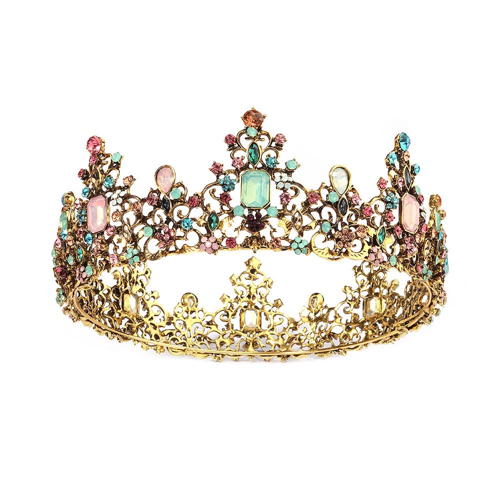 Halloween Party Fairytale Kingdom Happy Wedding Retro Color Crystal Rhinestone Tiaras Coronas Bride Wedding Crown for Bride
