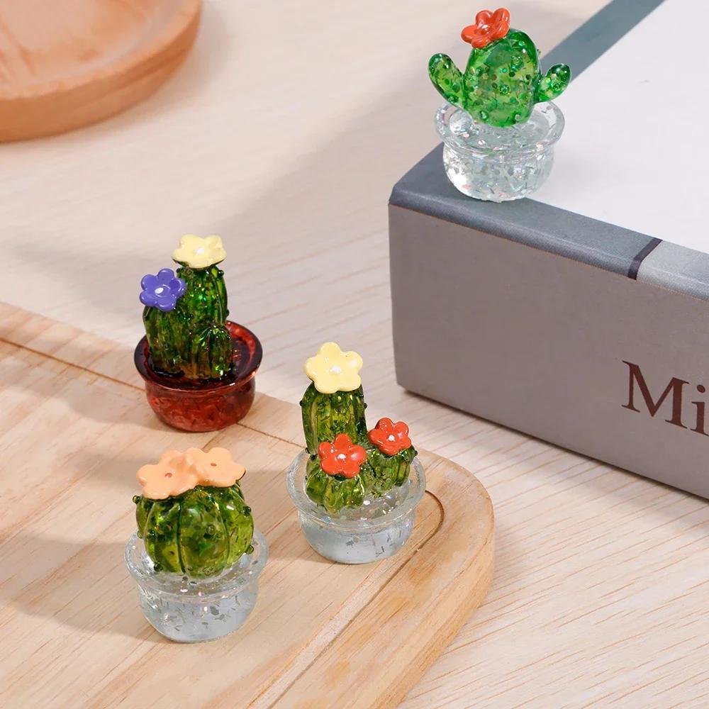 Creative Simulation Cactus Plant Decor Transparent Fleshy Car Computer Decoration Ornaments Decorative Crafts Home Accessories