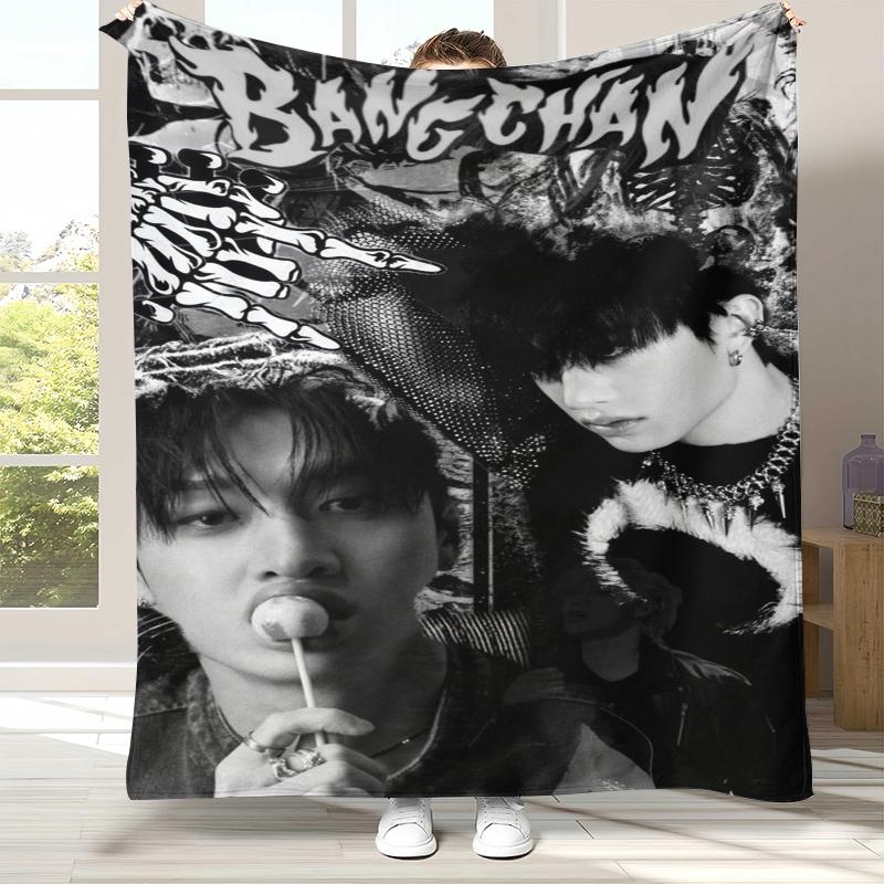 Bang Chan Kpop Stray Kids Flannel Blanket,Ultra Soft Warm Plush Throw for Home Bedroom Bed Sofa Cover Camping Picnic gift