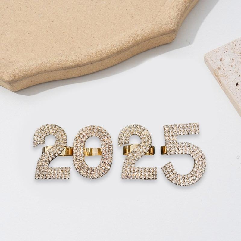 Stylish Open Ended Ring Set with Rhinestones Adjustable 2025 Digital Combination Finger Ring New Year Accessories