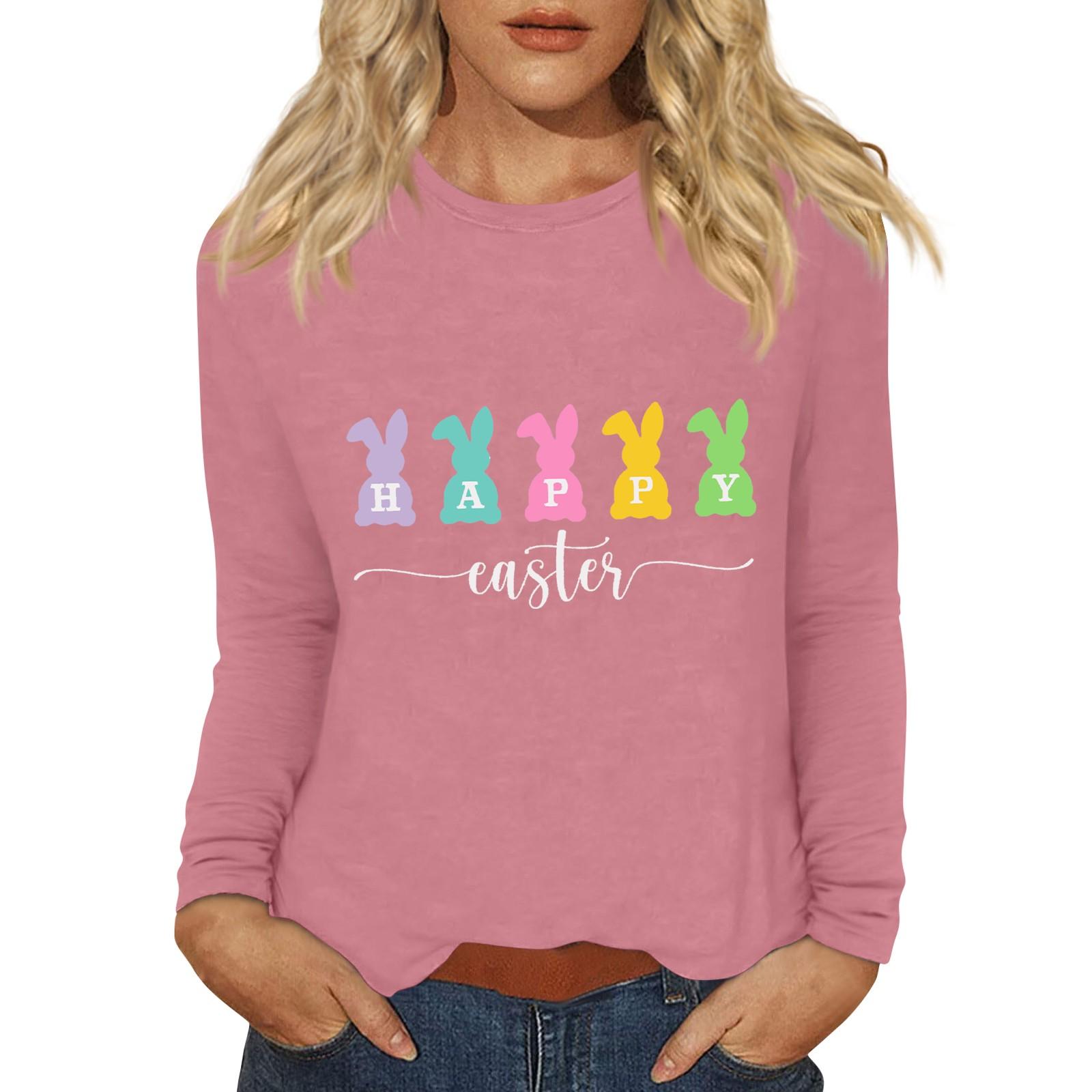 

Рубашки с длинным рукавом для женщин Пасхальный карнавал Графический принт Футболки Блузки Повседневные базовые топы Пуловеры M