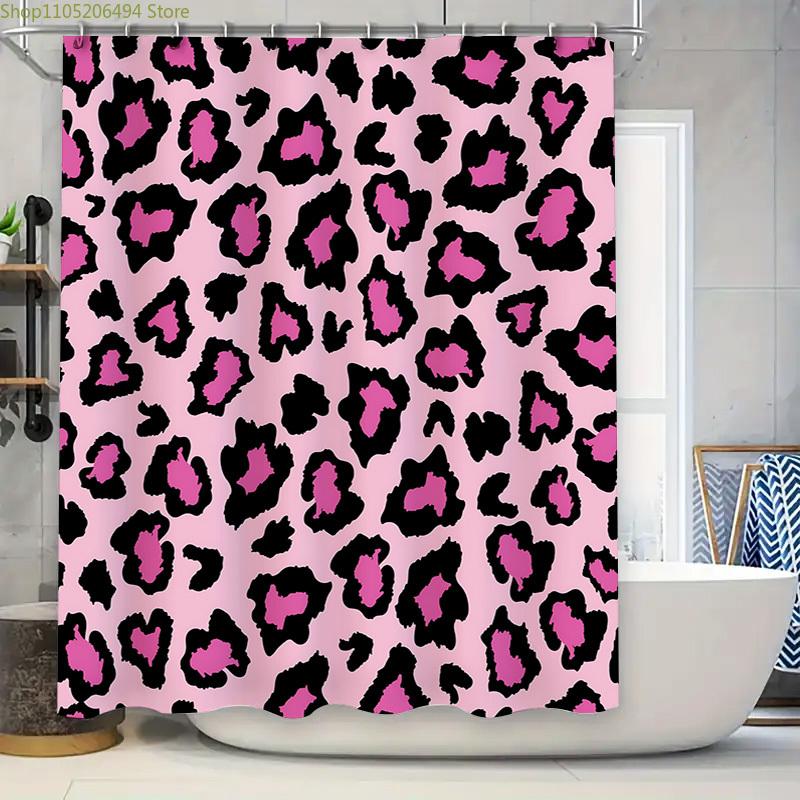Leopardenmuster Duschvorhang für Badezimmerdekor Rosa und Schwarzes Muster Wasserdicht Langlebig Geeignet für Nass- und Trockentrennung