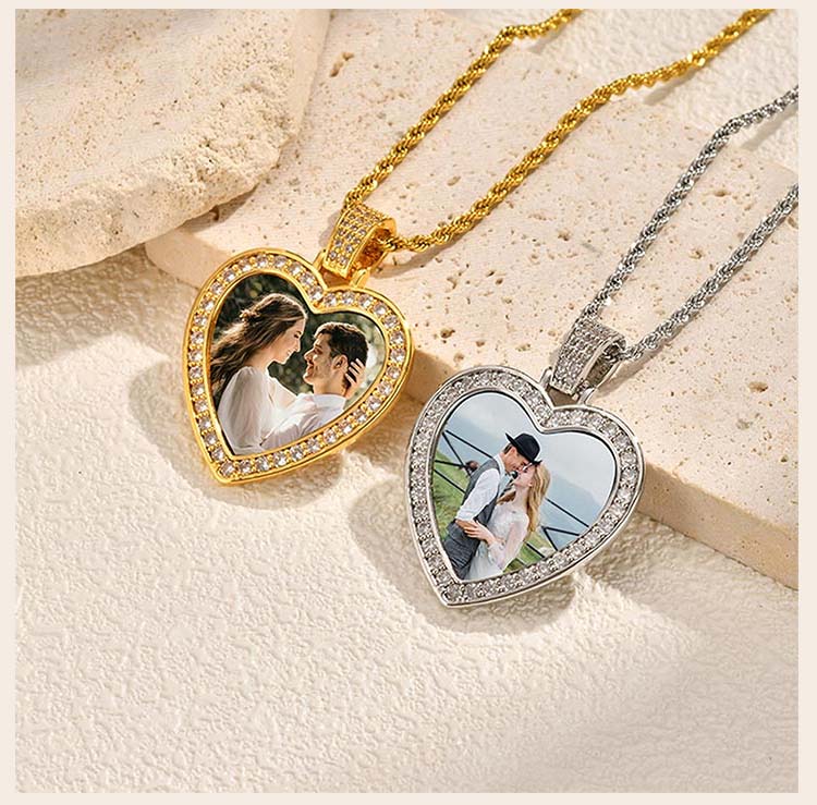 Picture Photo Necklace, Personalized  Zirconia Heart Pendant Jewelry Customized Gifts for Women