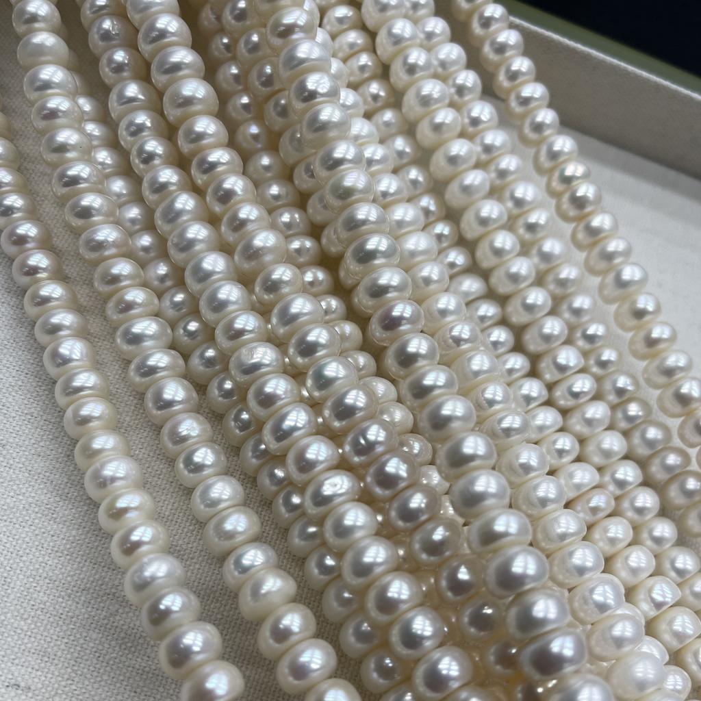 1String, White Natural Freshwater Pearls, Handmade Flat Pearl Beads for Jewelry Making DIY Crafts (Beads 9-10mm, Length 36cm)