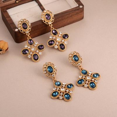 Medieval Vintage Earrings Retro Diamond-encrusted Glass Fringed Earrings Elegant French Court Style High Sense