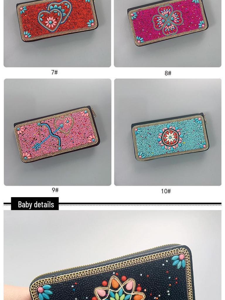 Ręcznie robiona etniczna retro kopertówka: Koraliki Ryżowe Kosmetyczka Wieczorowa na Zamek Błyskawiczny i do Przechowywania